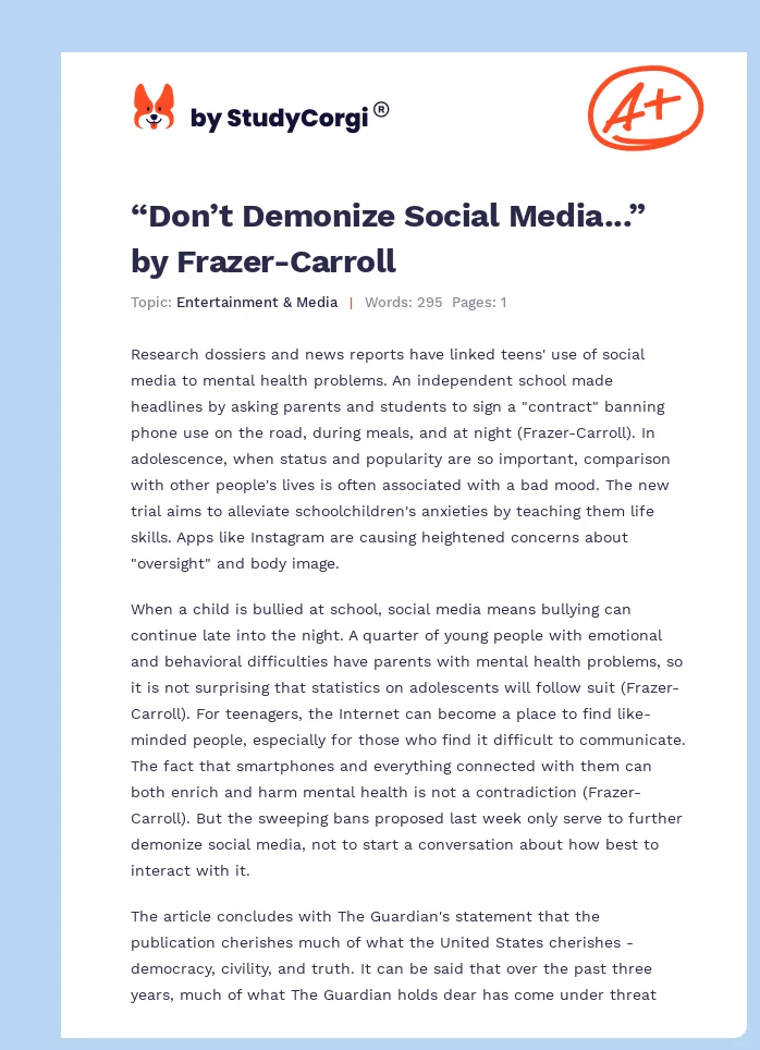 “Don’t Demonize Social Media...” by Frazer-Carroll. Page 1