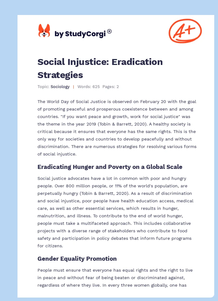 Social Injustice: Eradication Strategies. Page 1