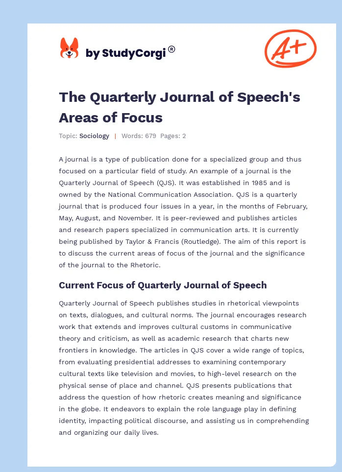 The Quarterly Journal of Speech's Areas of Focus. Page 1