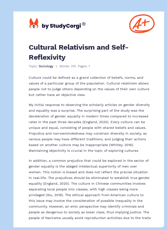 Cultural Relativism and Self-Reflexivity. Page 1