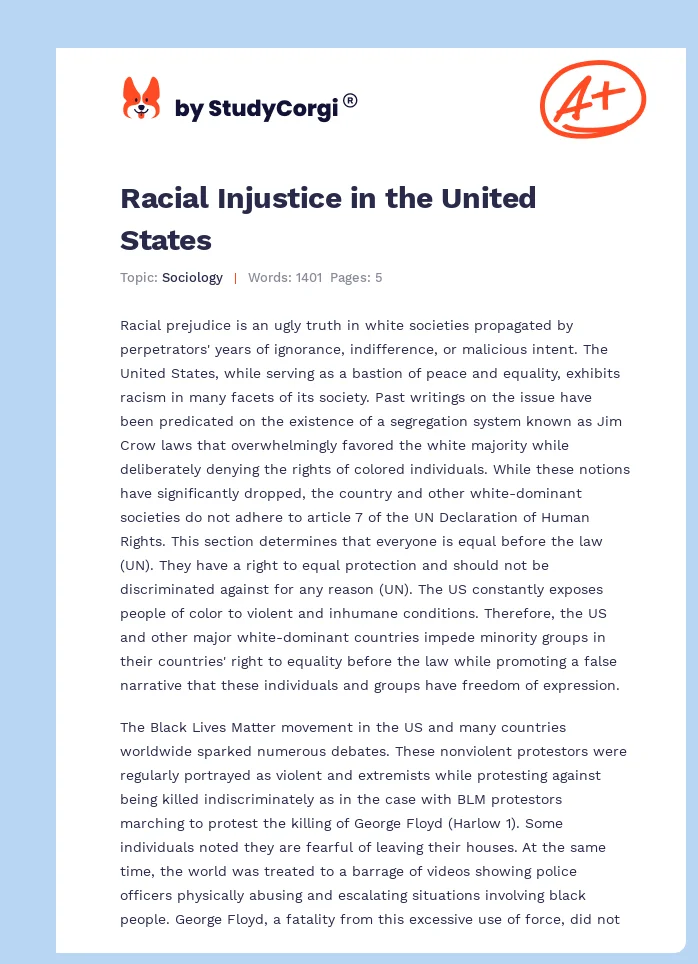 Racial Injustice in the United States. Page 1