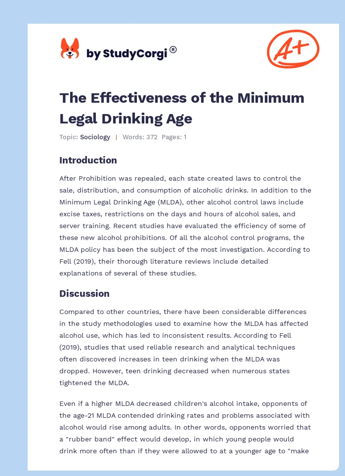 The Effectiveness of the Minimum Legal Drinking Age. Page 1