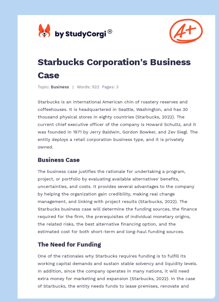 Starbucks Corporation's Business Case. Page 1