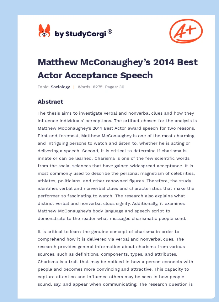 Matthew McConaughey’s 2014 Best Actor Acceptance Speech. Page 1
