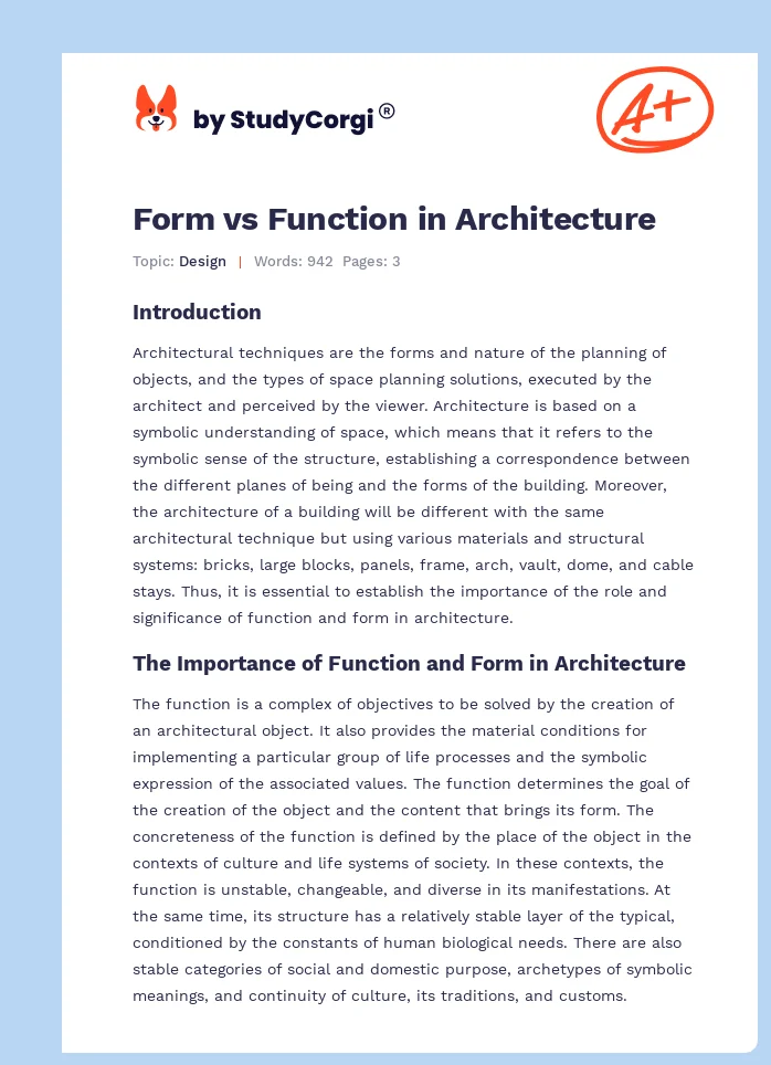Form vs Function in Architecture. Page 1
