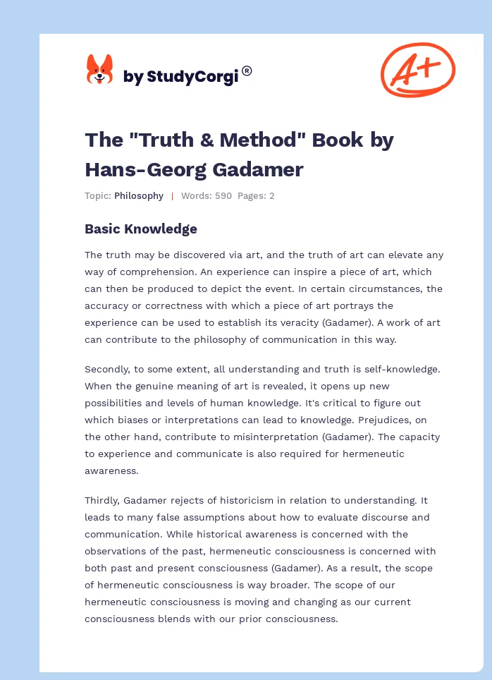 The "Truth & Method" Book by Hans-Georg Gadamer. Page 1