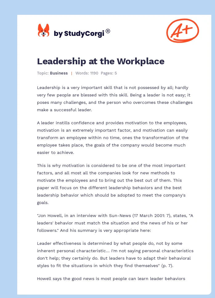 Leadership at the Workplace. Page 1