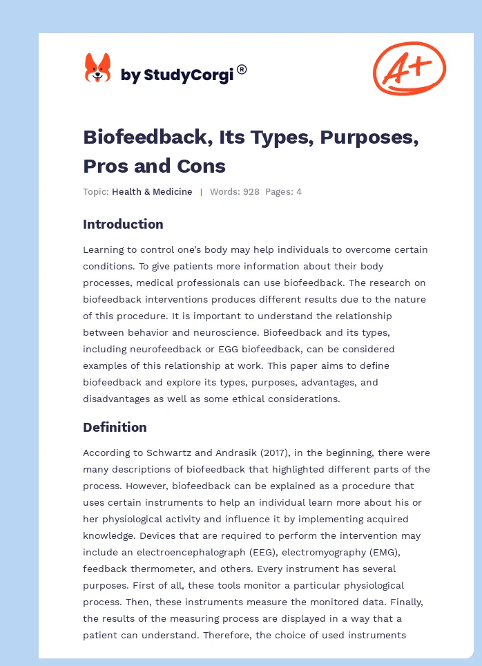 Biofeedback, Its Types, Purposes, Pros and Cons. Page 1
