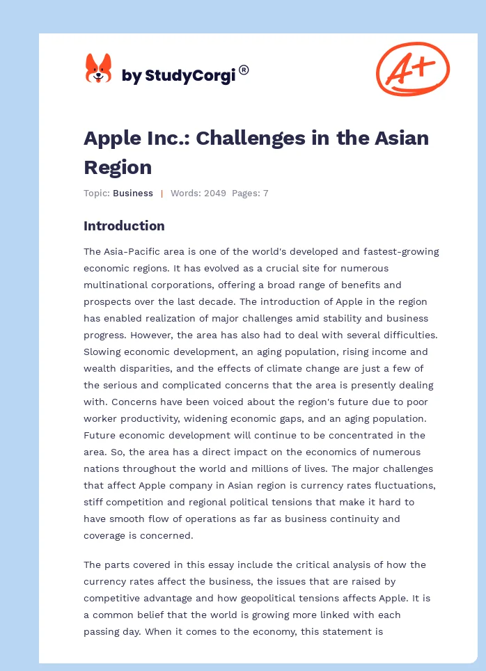 Apple Inc.: Challenges in the Asian Region. Page 1