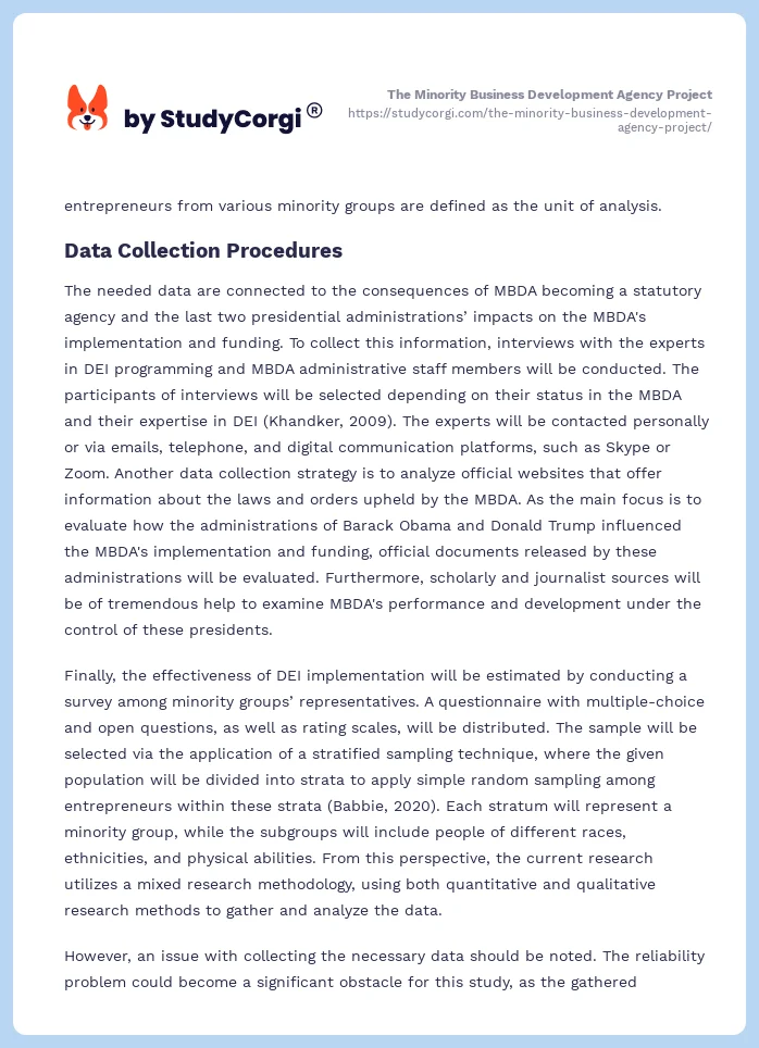 The Minority Business Development Agency Project. Page 2