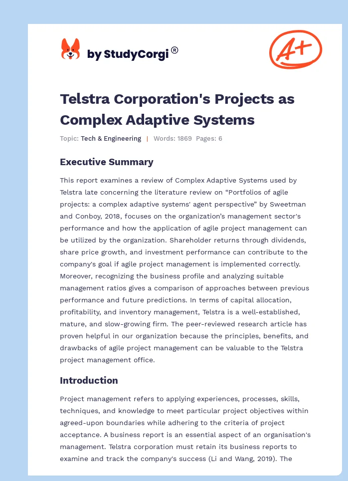 Telstra Corporation's Projects as Complex Adaptive Systems. Page 1