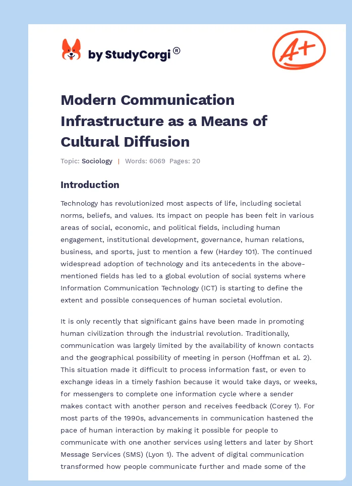 Modern Communication Infrastructure as a Means of Cultural Diffusion. Page 1