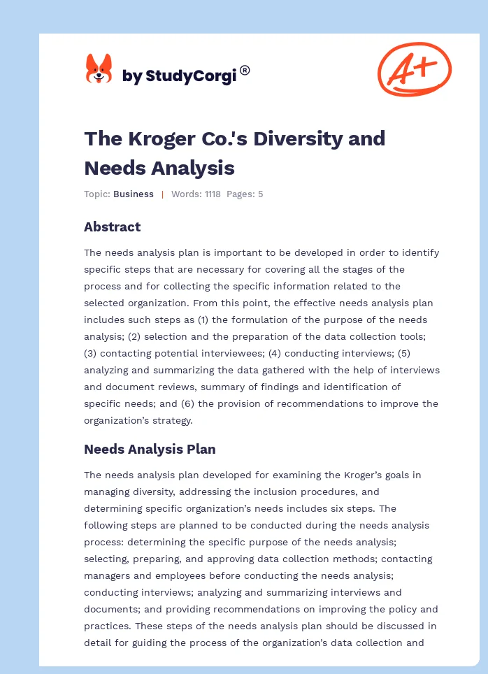 The Kroger Co.'s Diversity and Needs Analysis. Page 1