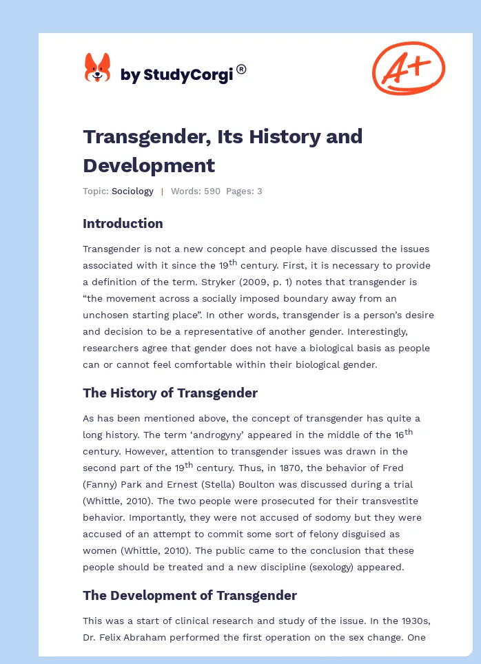Transgender, Its History and Development. Page 1