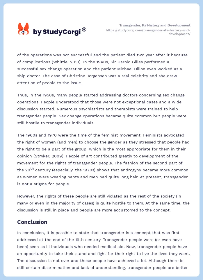 Transgender, Its History and Development. Page 2