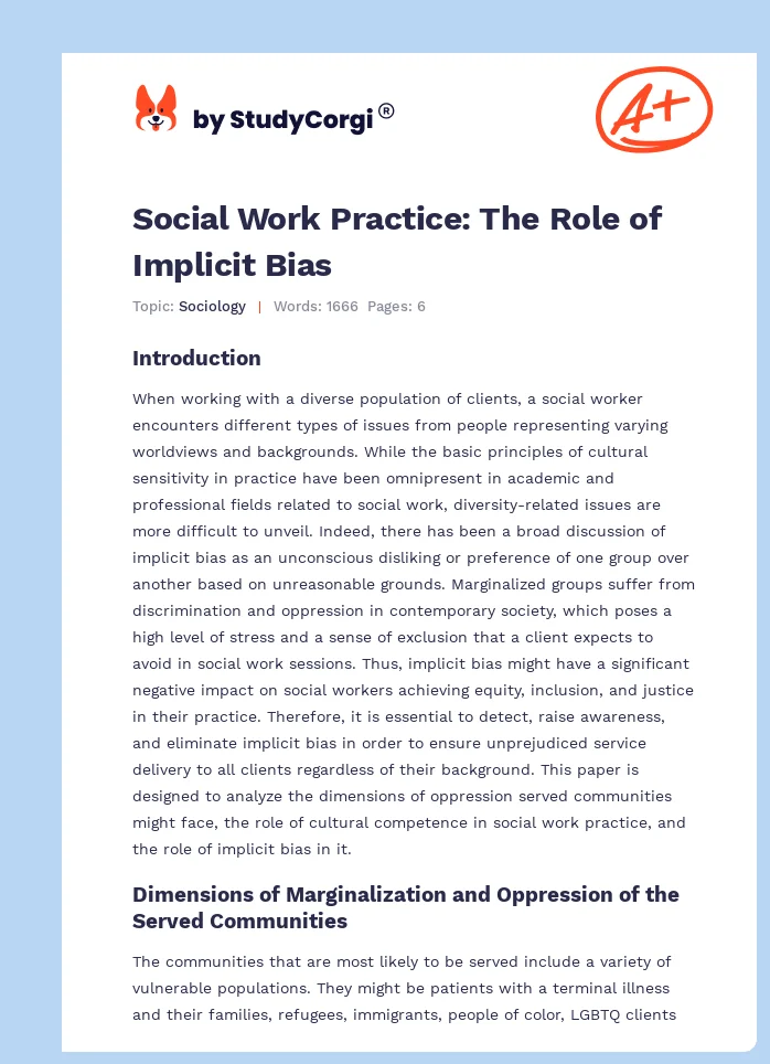 Social Work Practice: The Role of Implicit Bias. Page 1