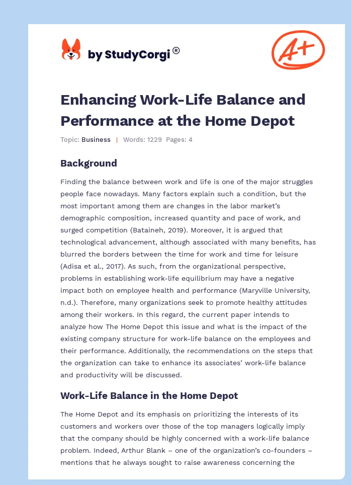 Enhancing Work-Life Balance and Performance at the Home Depot. Page 1