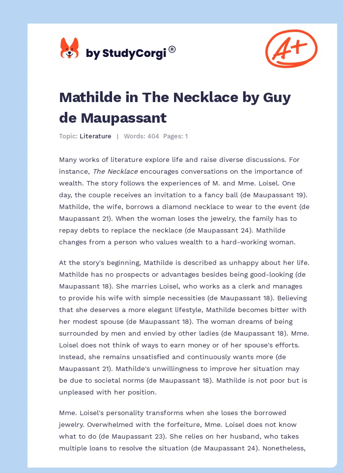 Mathilde in The Necklace by Guy de Maupassant. Page 1