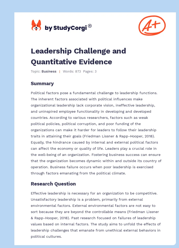 Leadership Challenge and Quantitative Evidence. Page 1