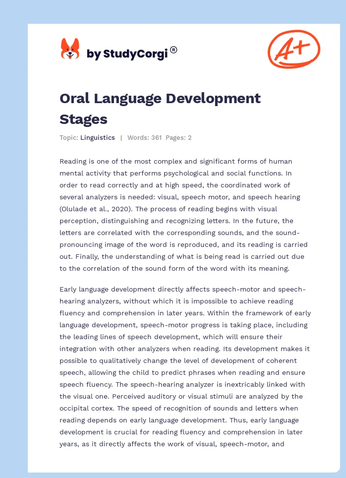 Oral Language Development Stages. Page 1