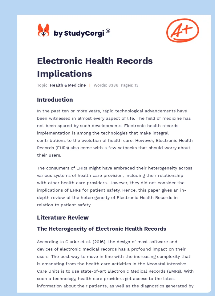 Electronic Health Records Implications. Page 1