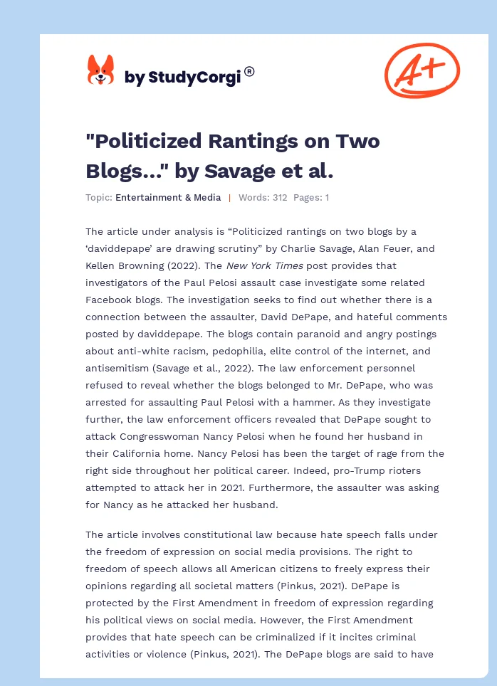 "Politicized Rantings on Two Blogs…" by Savage et al.. Page 1