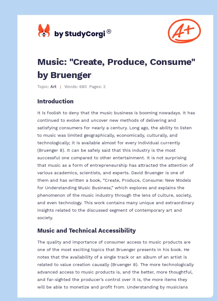 Music: "Create, Produce, Consume" by Bruenger. Page 1