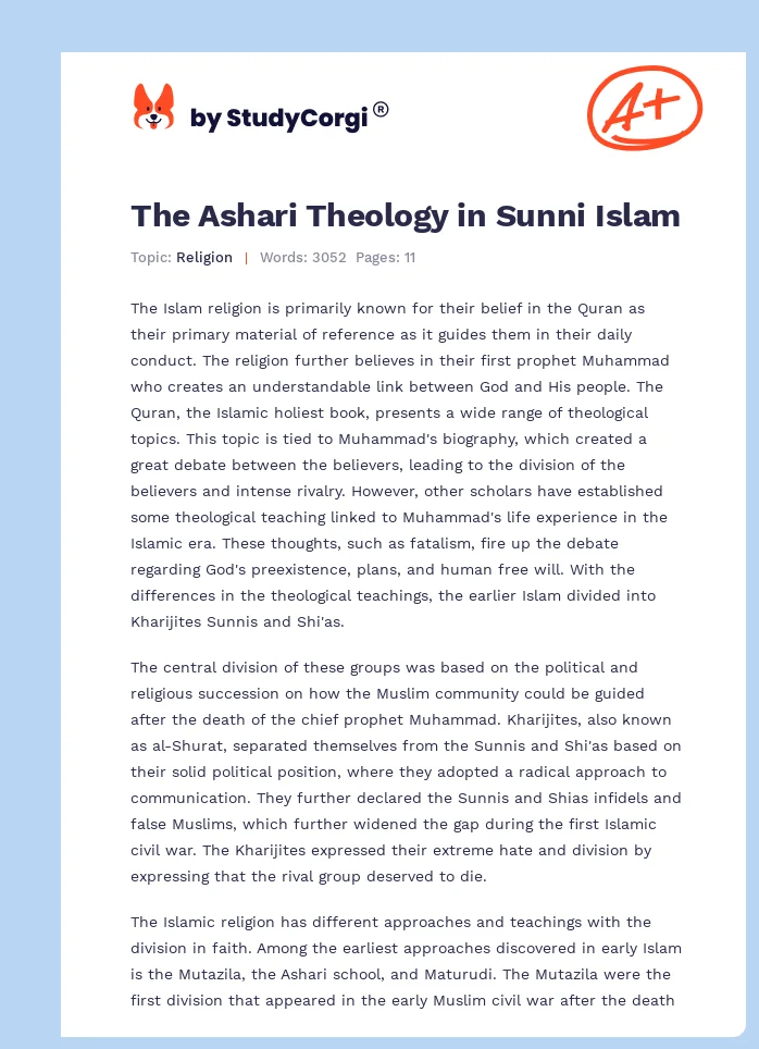 The Ashari Theology in Sunni Islam. Page 1