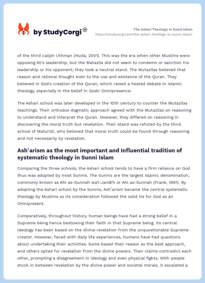 The Ashari Theology in Sunni Islam. Page 2