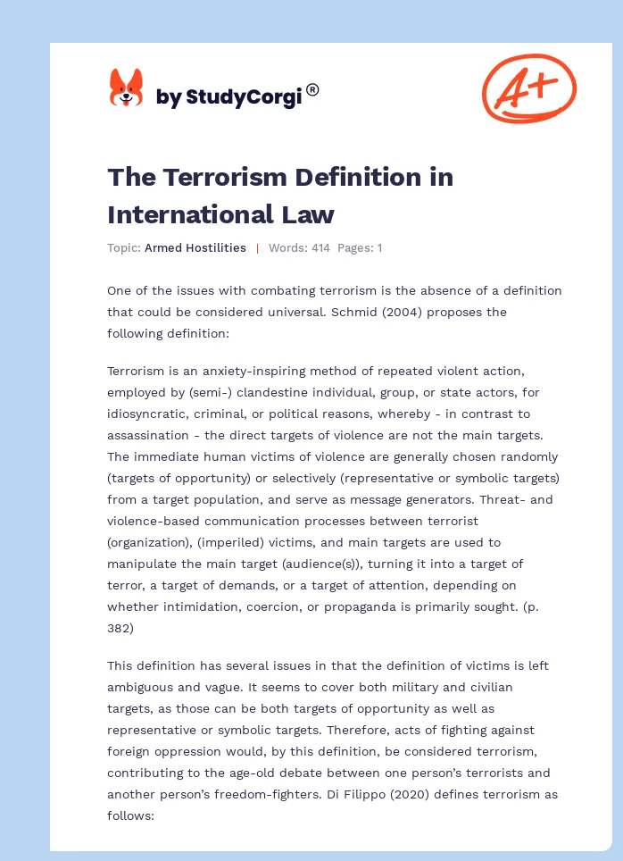 The Terrorism Definition in International Law. Page 1