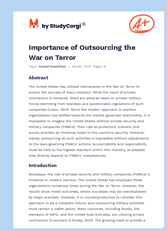 Importance of Outsourcing the War on Terror. Page 1