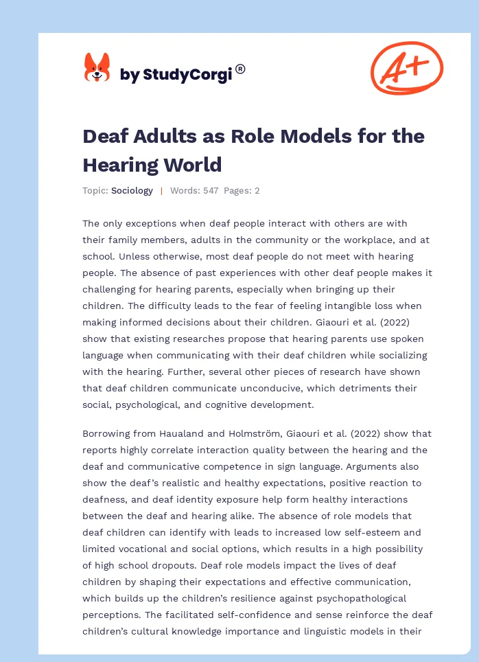 Deaf Adults as Role Models for the Hearing World. Page 1