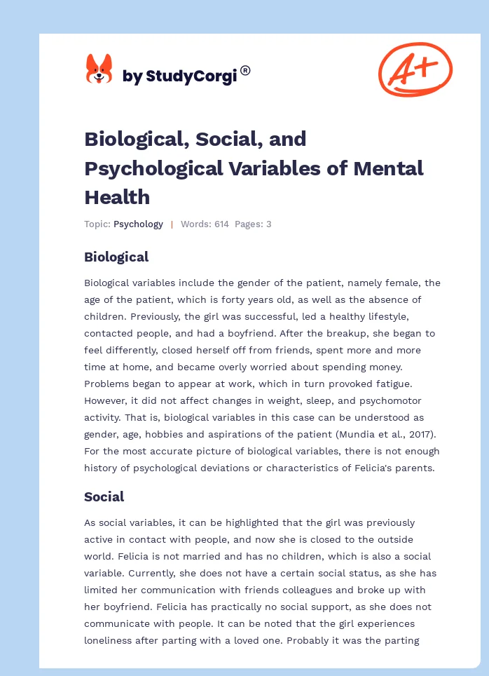 Biological, Social, and Psychological Variables of Mental Health. Page 1