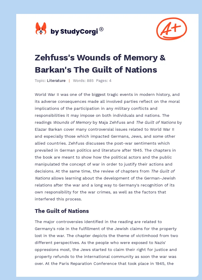 Zehfuss's Wounds of Memory & Barkan's The Guilt of Nations. Page 1