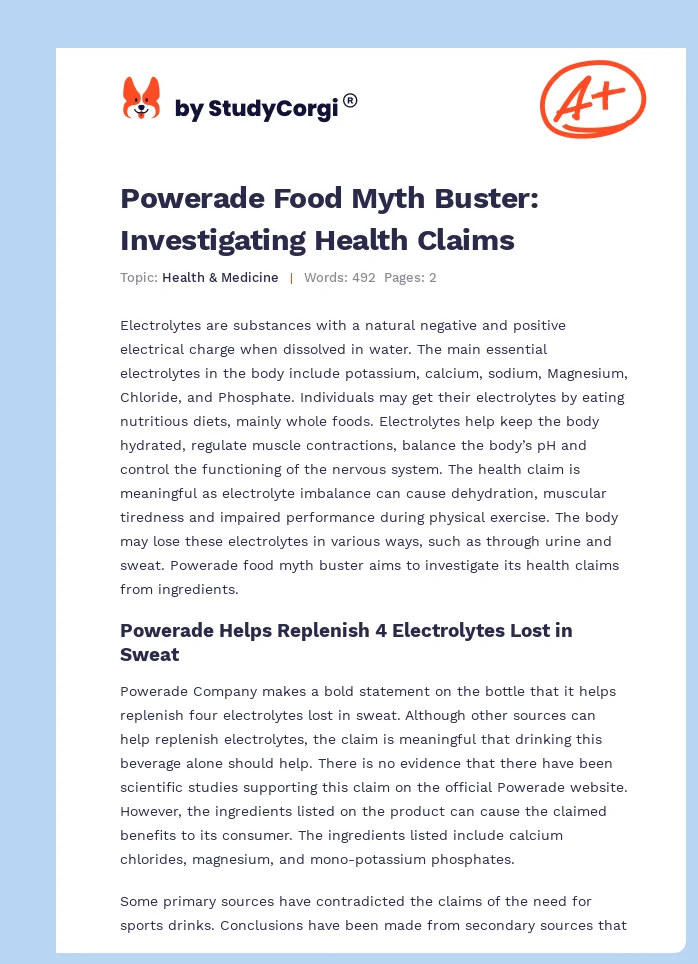 Powerade Food Myth Buster: Investigating Health Claims. Page 1