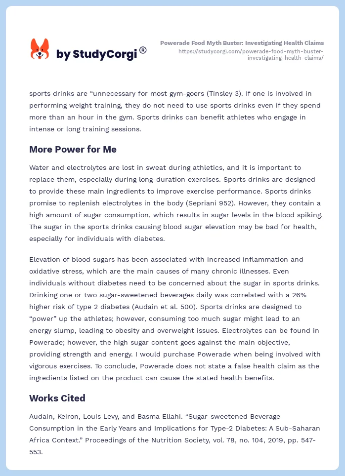Powerade Food Myth Buster: Investigating Health Claims. Page 2