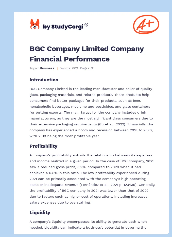 BGC Company Limited Company Financial Performance. Page 1