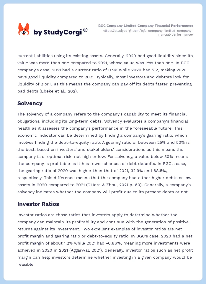 BGC Company Limited Company Financial Performance. Page 2
