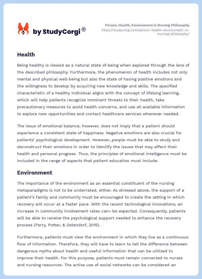 Person, Health, Environment in Nursing Philosophy. Page 2