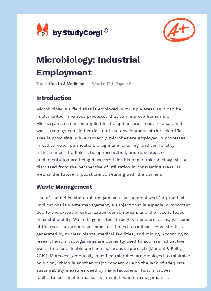 Microbiology: Industrial Employment. Page 1
