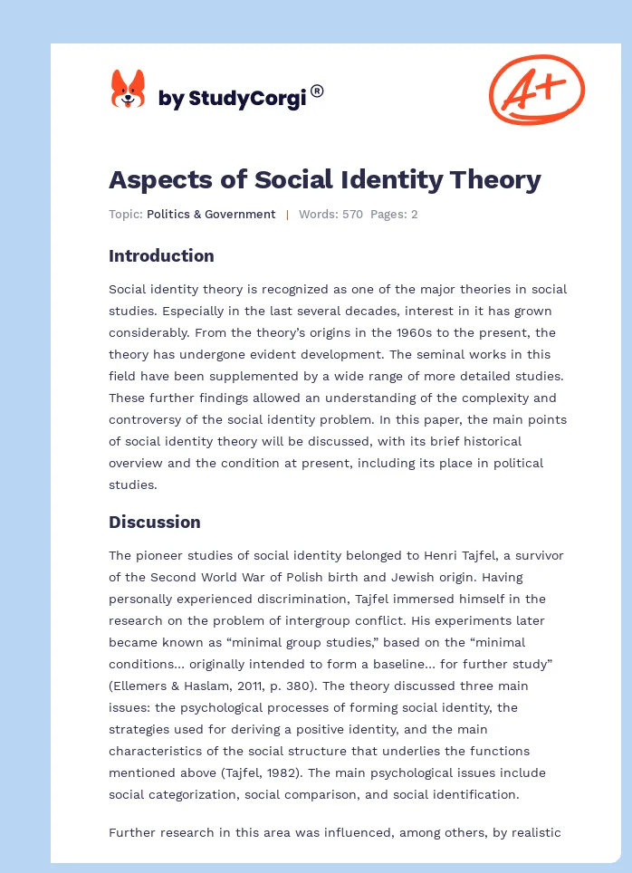 Aspects of Social Identity Theory. Page 1