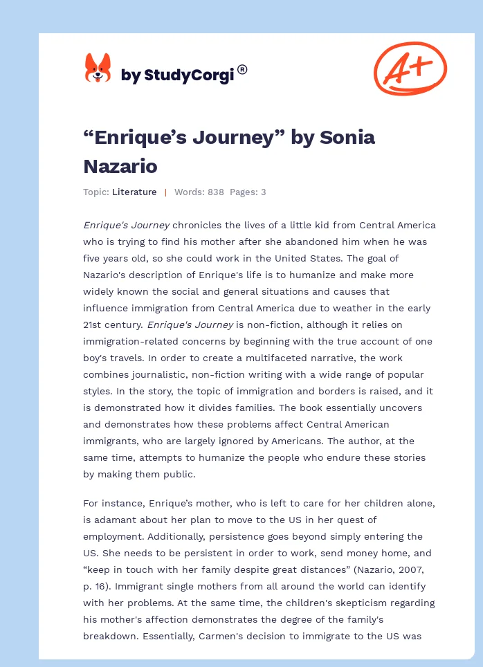 “Enrique’s Journey” by Sonia Nazario. Page 1