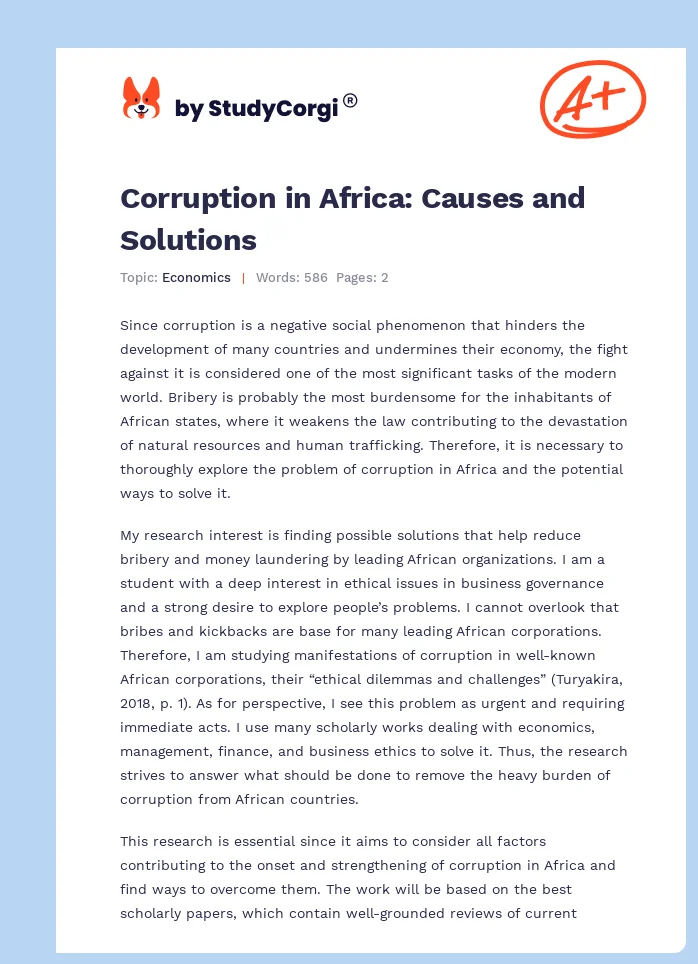Corruption in Africa: Causes and Solutions. Page 1
