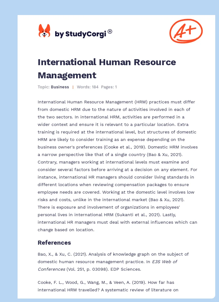 International Human Resource Management. Page 1