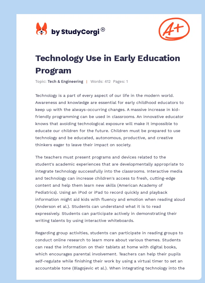 Technology Use in Early Education Program. Page 1