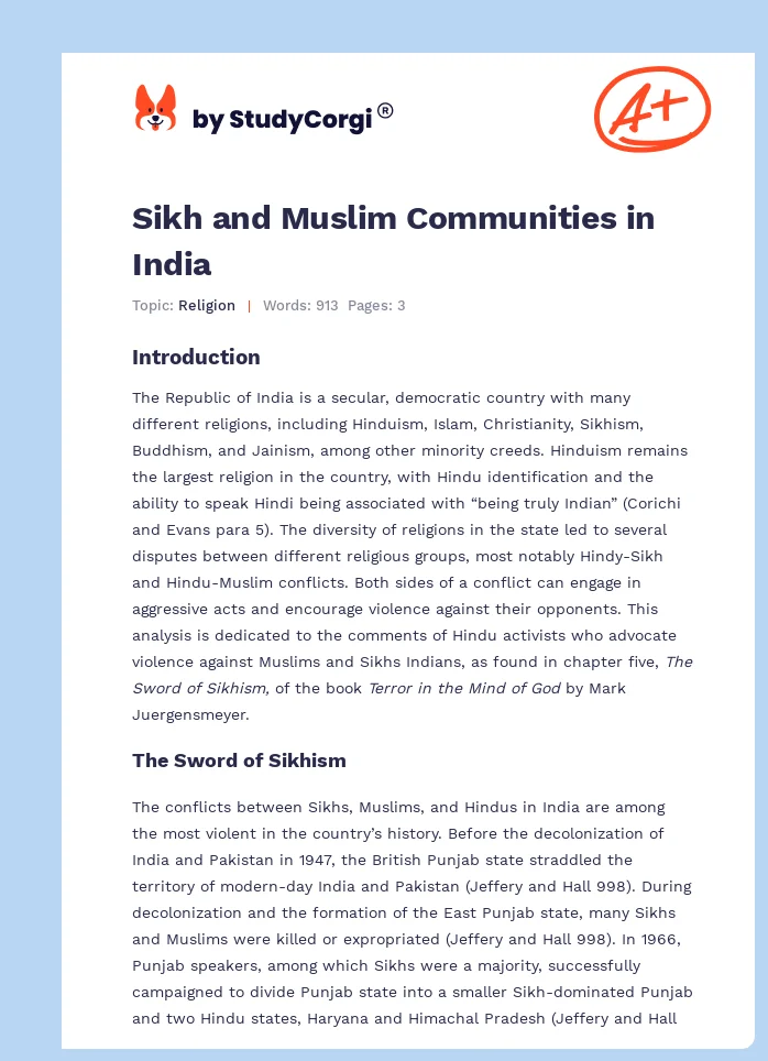 Sikh and Muslim Communities in India. Page 1