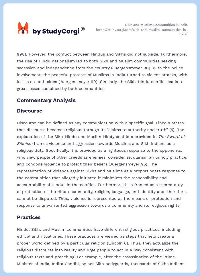 Sikh and Muslim Communities in India. Page 2