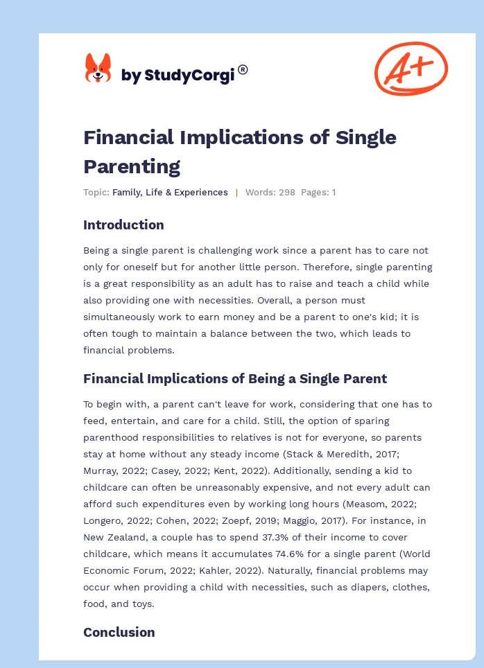 Financial Implications of Single Parenting. Page 1