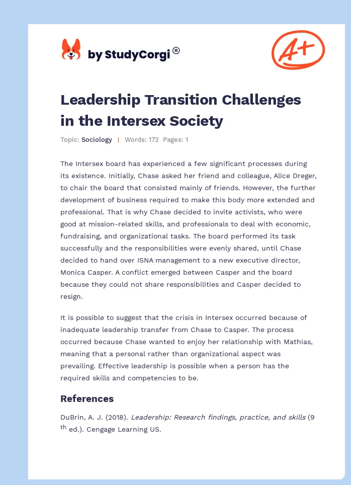 Leadership Transition Challenges in the Intersex Society. Page 1