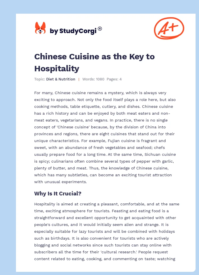 Chinese Cuisine as the Key to Hospitality. Page 1